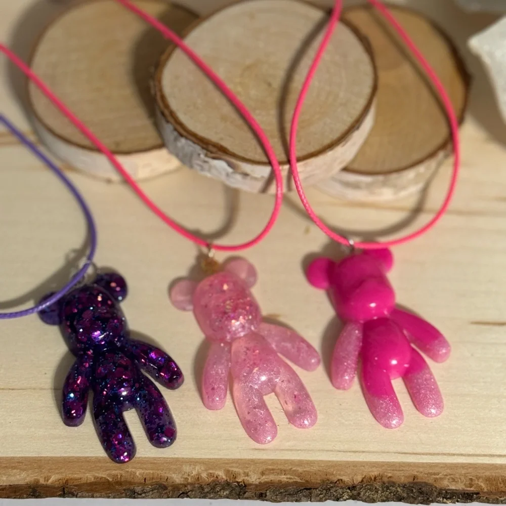 Adorable Galaxy Purple Bear Pendant Necklace for Kids